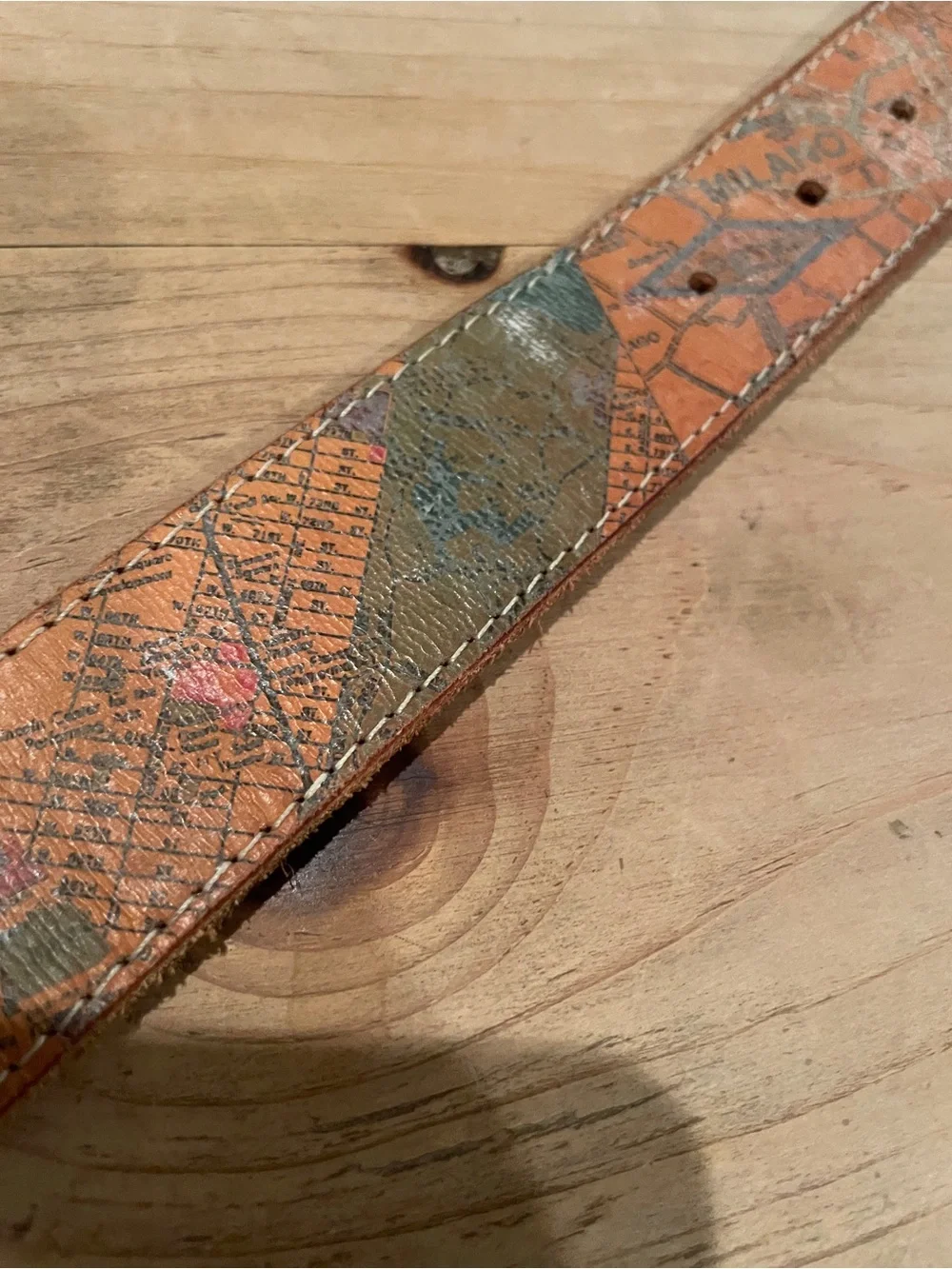 The Limited VTG Milano Map Stamp graphic leather Unique Travel belt M